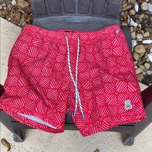 Psycho Bunny Red Geometric Swim Trunks Size M